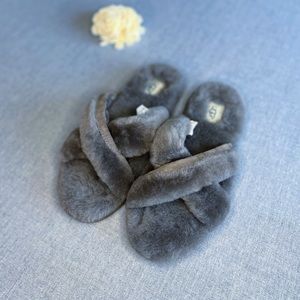 Ugg Gray Abela Cross Sherling Slippers Slides